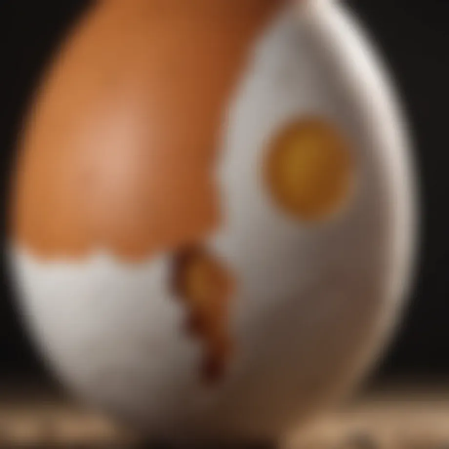 Close-up of a chicken egg with a subtle crack