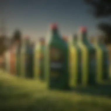 Variety of Oil Types for Lawn Equipment Different types of oil containers arranged neatly