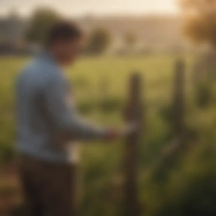 A fencer fixer assessing fence condition in a rural setting