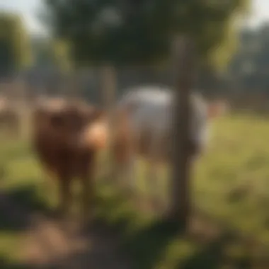 Livestock grazing near a secure fence