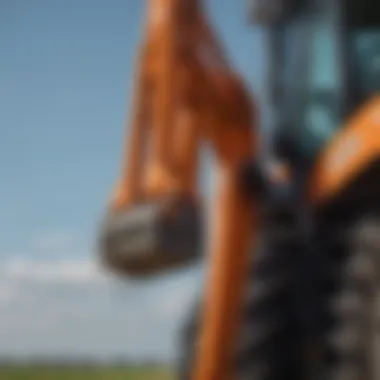 Close-up of a tractor bucket boom pole showcasing its design.