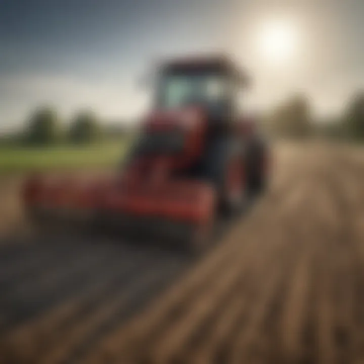 An agricultural field demonstrating the effective application of tractor drill attachments in sustainable farming.