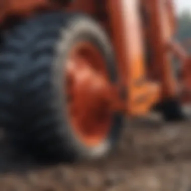 Close-up of tractor pile driver components