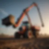 Tractor pile driver in action on a farm