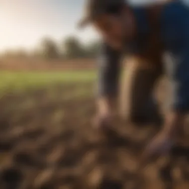 Farmer Assessing Soil Health A farmer analyzing soil health with a focus on sustainable practices