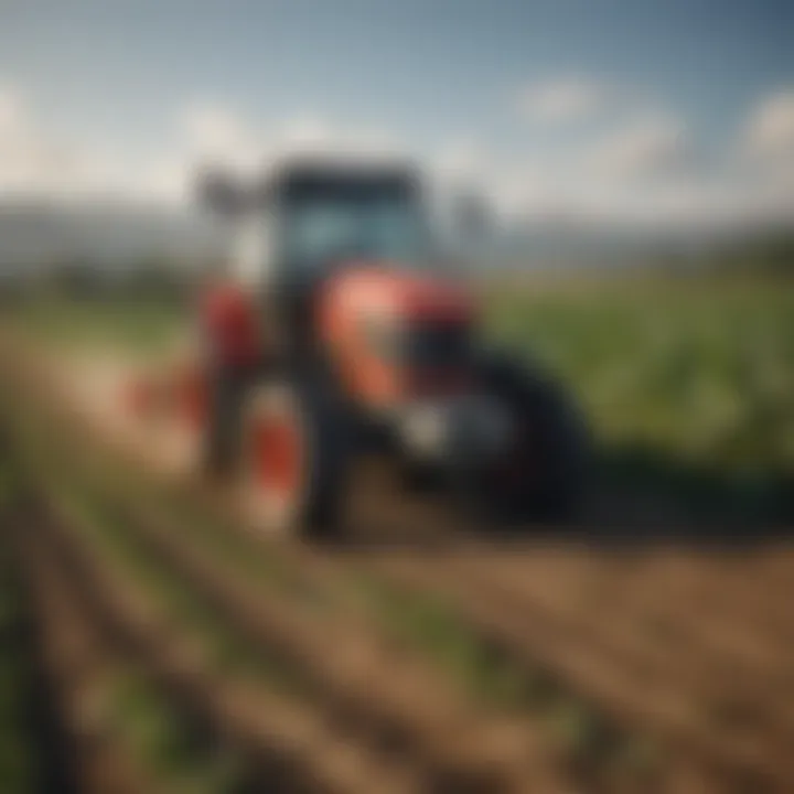 Small tractor navigating through crops