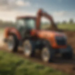 Small tractor with excavator in a field