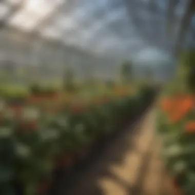 Vibrant Greenhouse with UV Rated Plastic A vibrant greenhouse showcasing UV rated plastic covering, illustrating its transparency and light diffusion.