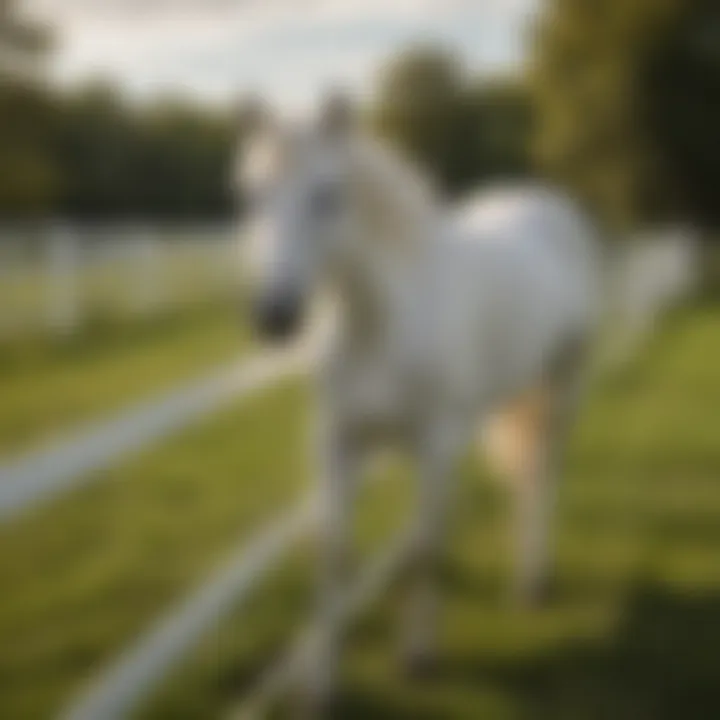 A well-fenced equestrian area featuring white horse fence wire in a scenic landscape