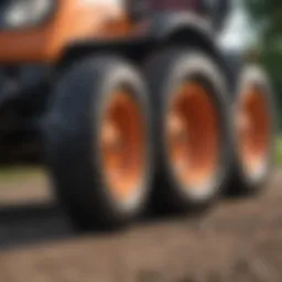 Close-up of a run flat tire on a zero turn mower