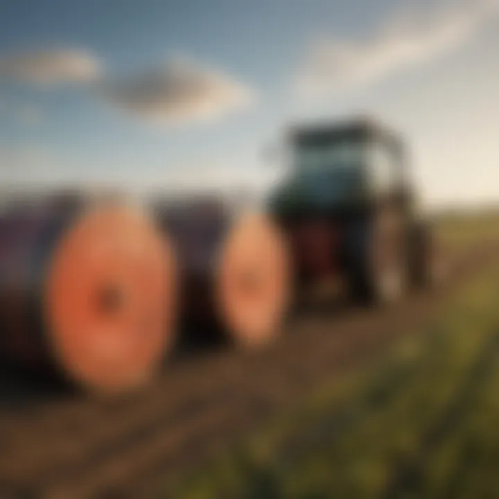 Farmers maintaining round baler belts in a field