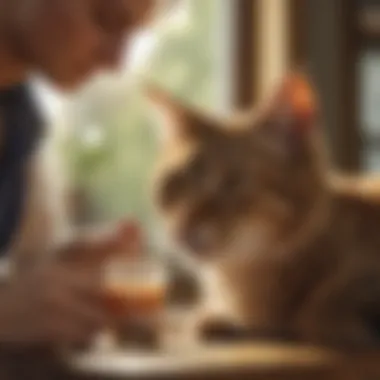 Consultation on Feline Vitamin B Needs A cat owner consulting a veterinarian about vitamin B needs