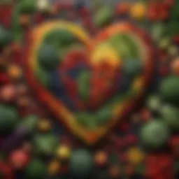 Colorful array of fruits and vegetables promoting heart health