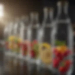 Refreshing clear fruit water bottles lined up