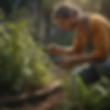 Gardener applying insecticidal soap to plants