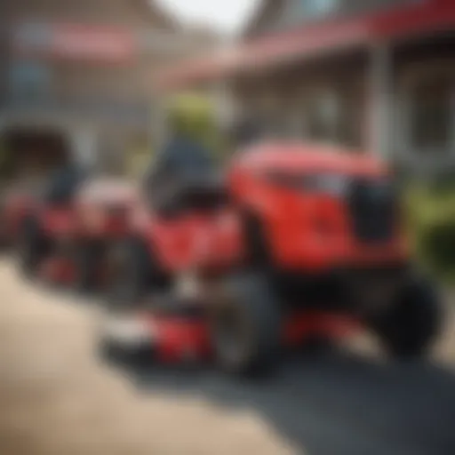 A vibrant display of various Troy-Bilt mowers at an authorized dealership