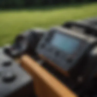 Close-up view of advanced technology and controls on a zero turn mower