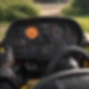 Close-up of a zero turn mower's advanced controls and dashboard